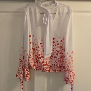 New York & Company Pink Tie Front Long Sleeve Blouse